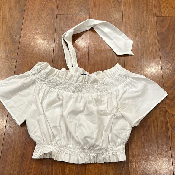 Zara White Cropped Off the Shoulder with Neck Tie Size XS - Picture 1 of 2